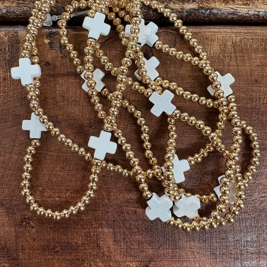 White Cross Gold Beaded Necklace - Sensibling Corp.