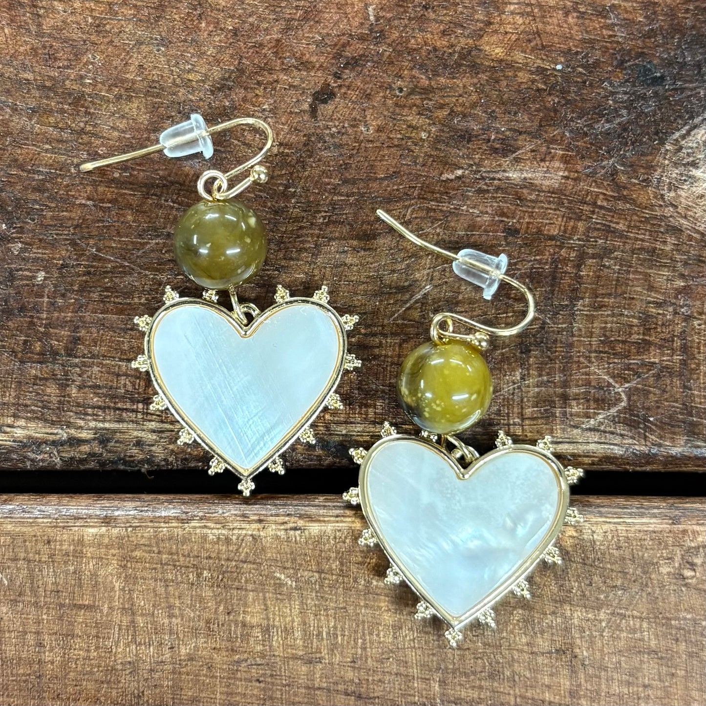 Brown Bead Heart Earrings - Sensibling Corp.