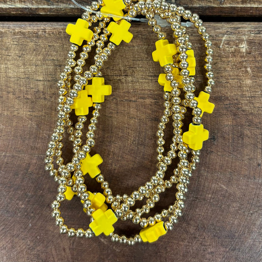 Yellow Cross Gold Beaded Bracelets - Sensibling Corp.