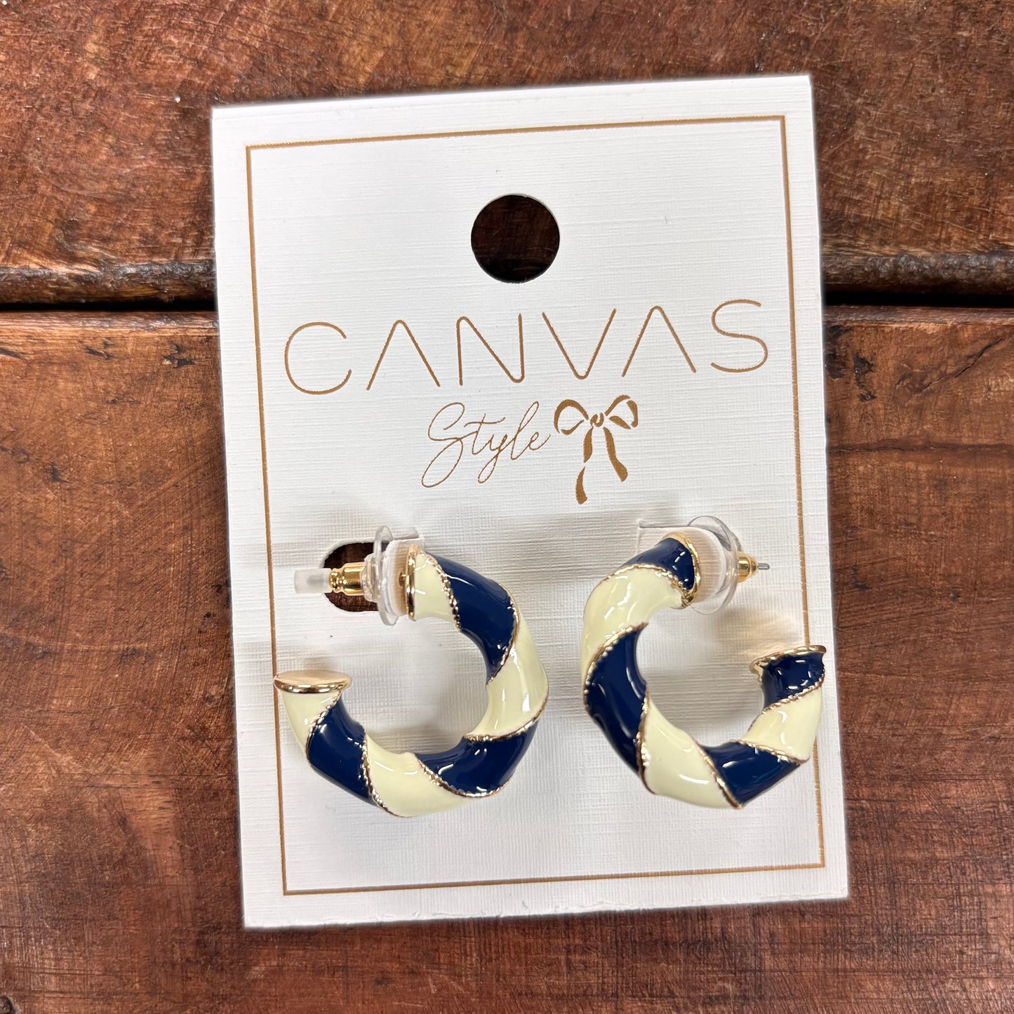 Sandy Striped Enamel Hoop Earrings - Canvas Style