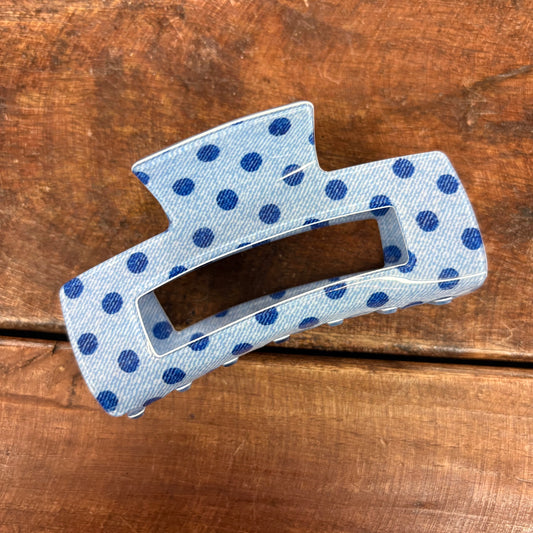 Polka Dot Two Tone Blue Claw Clip - JOSSLYN