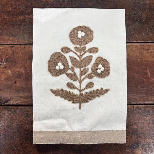 Cream Embroidered Tea Towel - Mud Pie