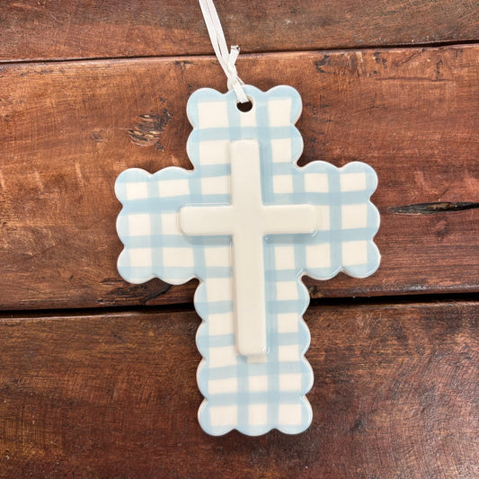 Blue Ceramic Gingham Cross - Mud Pie