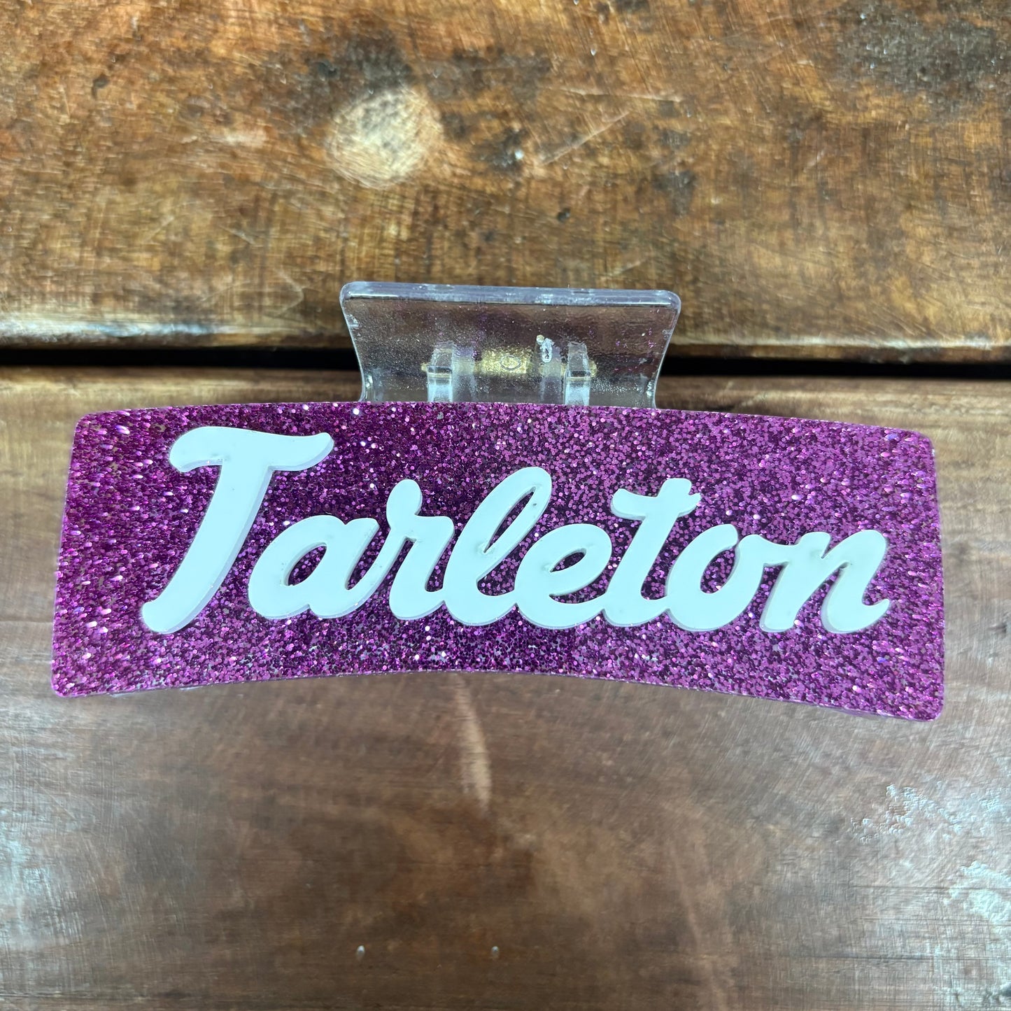 Tarleton Glitter w/ White Letters Claw Clip - H&A Art