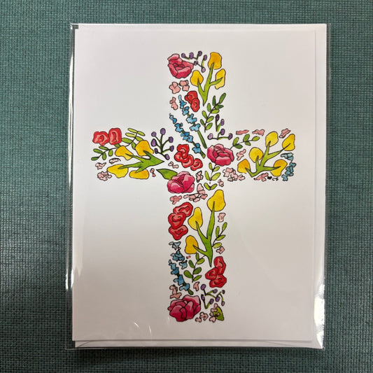 Floral Cross Greeting Card - Flower and Vine