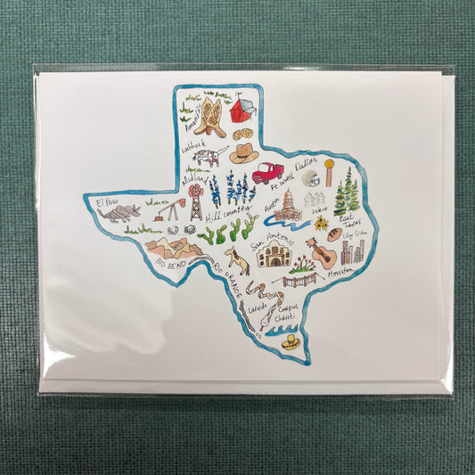 Texas Map Outline Greeting Card - Flower and Vine