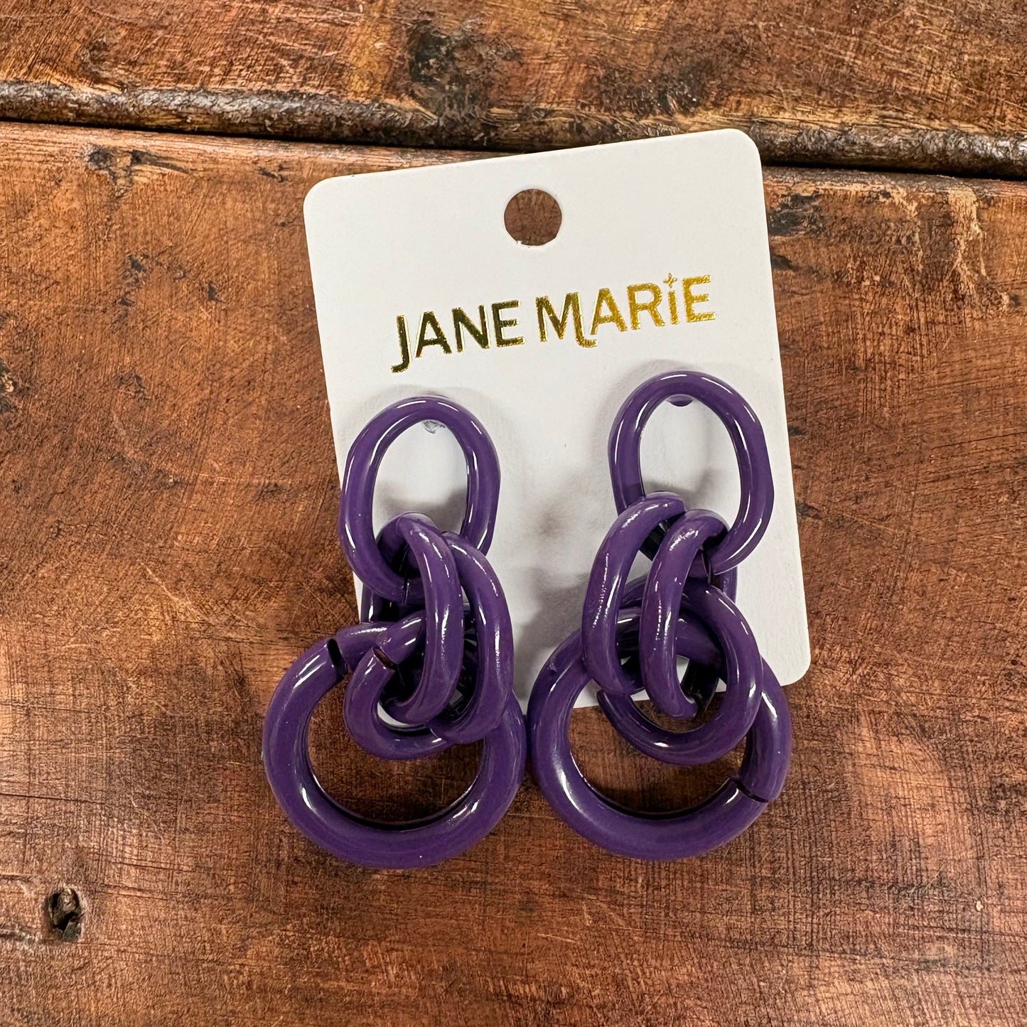 Purple Enamel Circle Link Earrings - Jane Marie