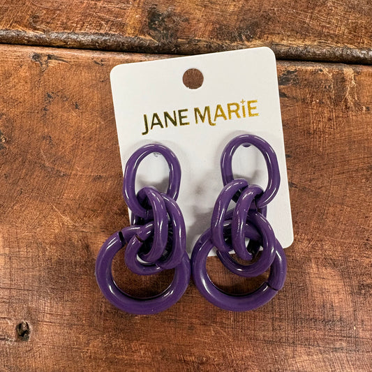Purple Enamel Circle Link Earrings - Jane Marie