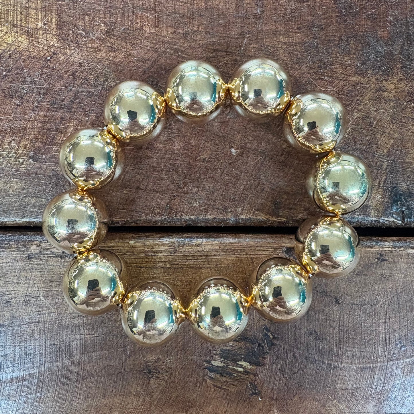 Large Gold Ball Beaded Stretch Bracelet - Jane Marie