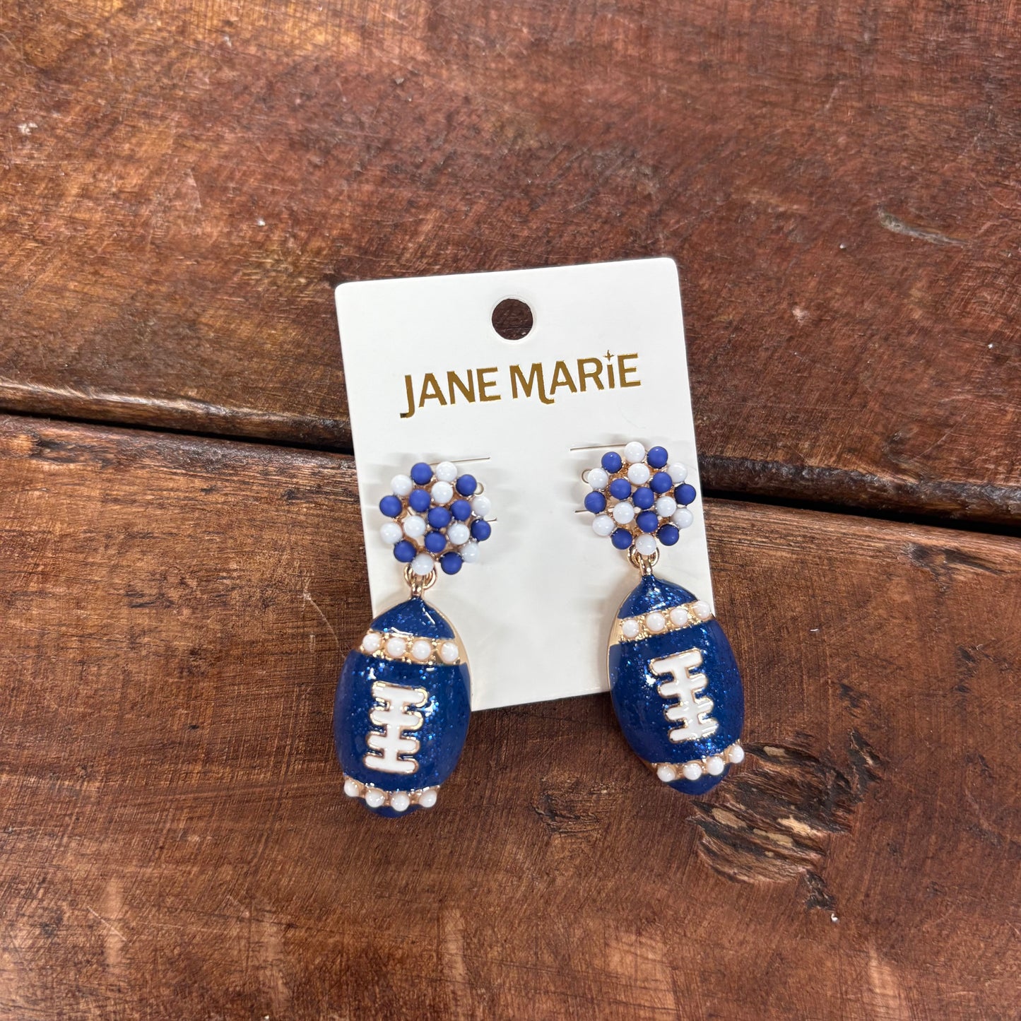 Blue Beaded Football Earrings - Jane Marie