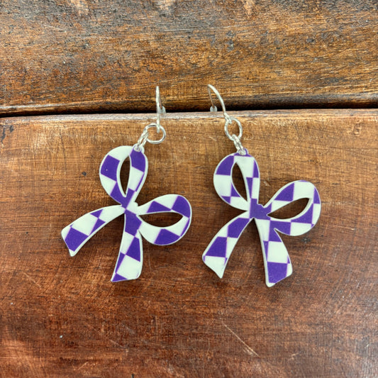 Purple Checkered Bow Earrings - Viv&Lou