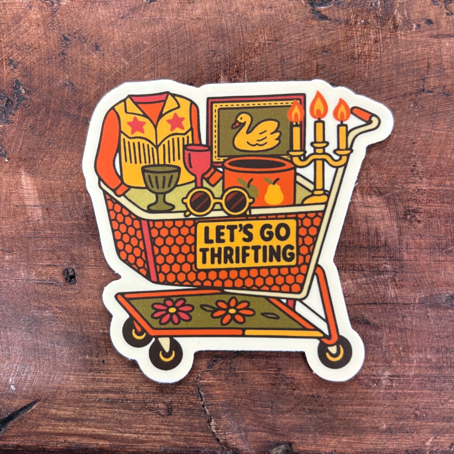 Let's Go Thrifting Shopping Cart Sticker - Inviting Affairs