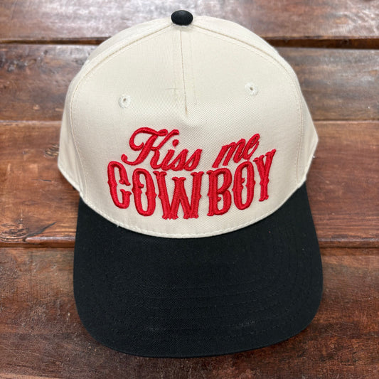 Kiss Me Cowboy Puff Embroidered Cap - Southern Attitude