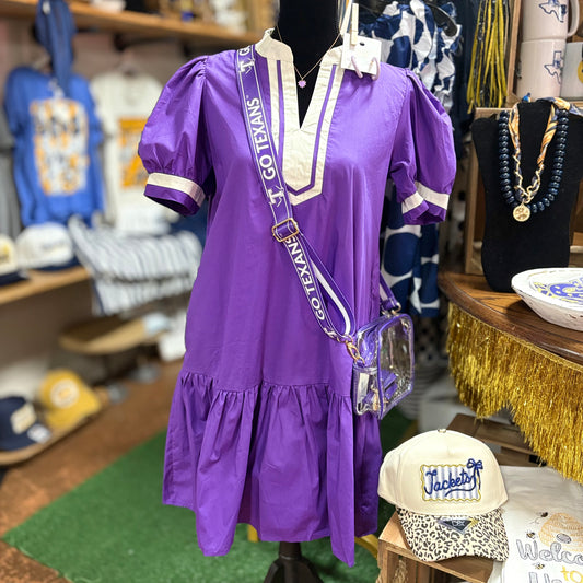 Purple Puff Sleeve Mini Dress - Peace, Love, Line