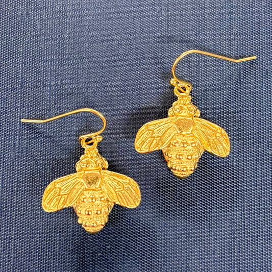 Gold Bee Hook Earrings - Susan Shaw