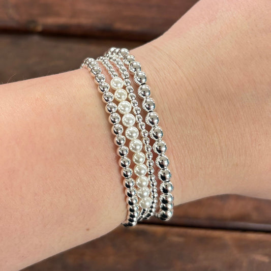 Silver and Pearl Bracelet Set - Girlie Girl Originals