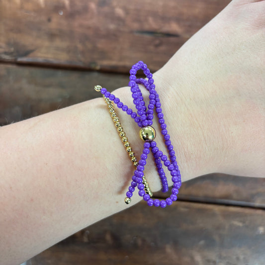 Purple Beaded Bow Bracelet Set - Girlie Girl Originals