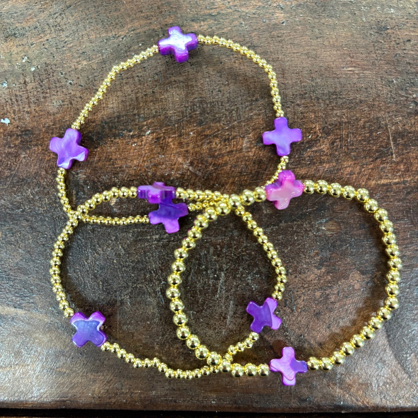 Purple Cross Beaded Bracelet Set - Girlie Girl Originals
