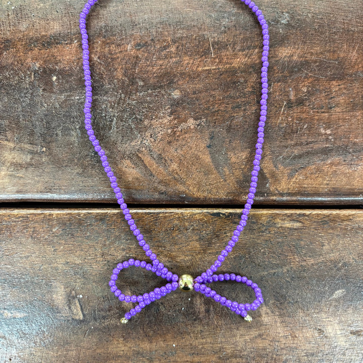 Purple Bow Beaded Necklace - Girlie Girl Originals