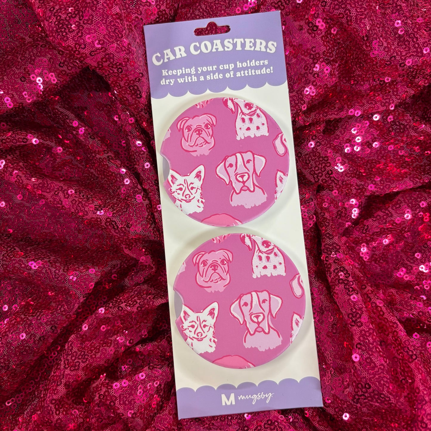 Pink Dog Car Coasters - Mugsby