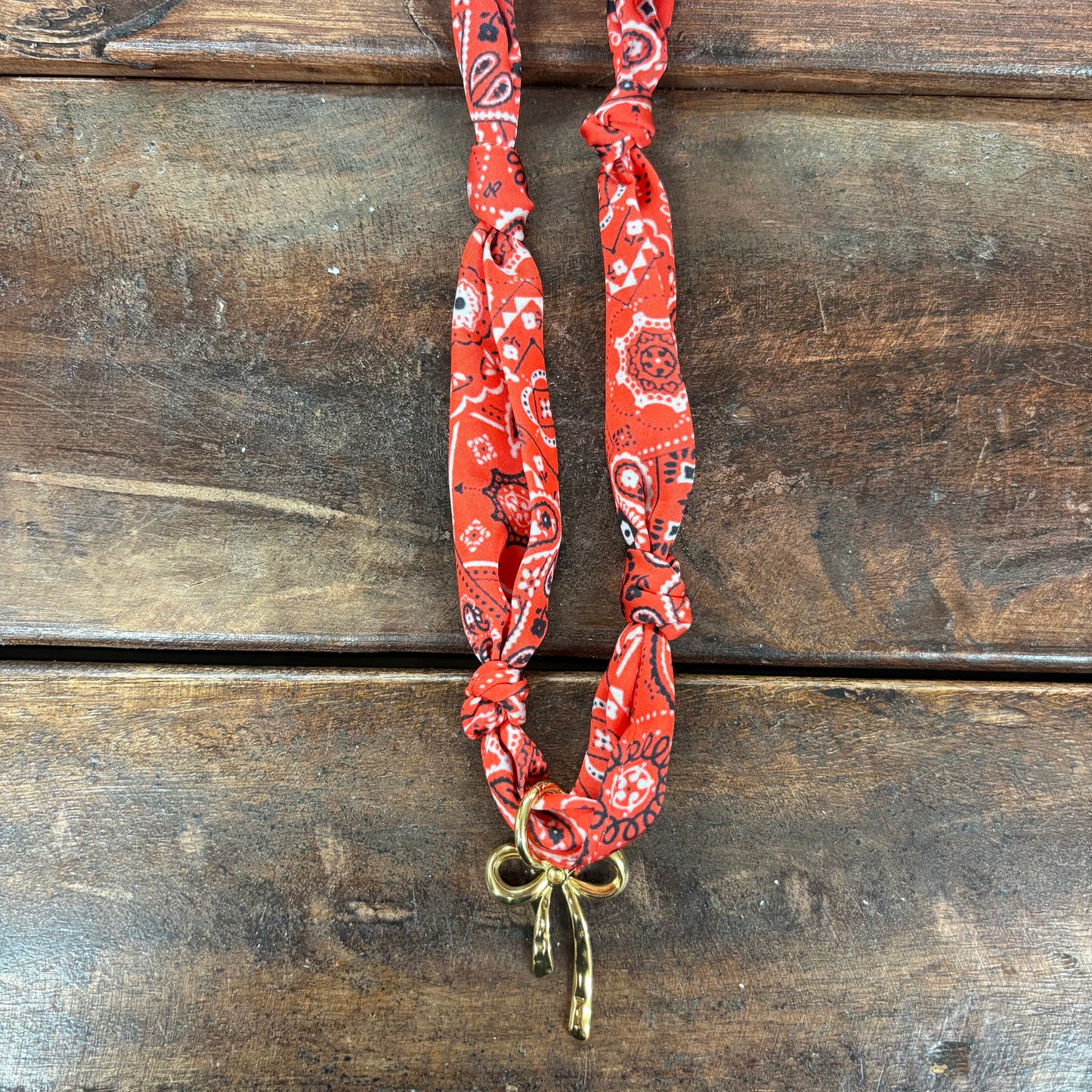 Red Scarf Necklace With Bow Charm - Girlie Girl Originals