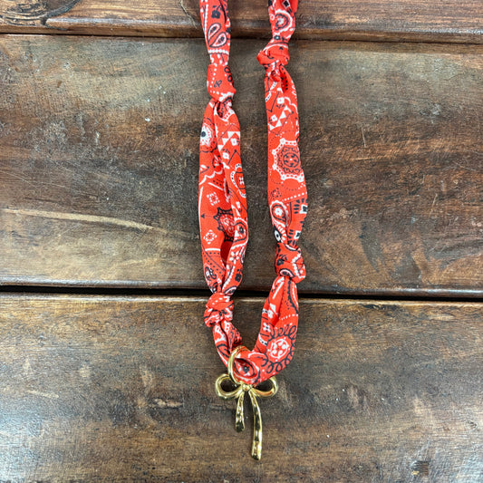 Red Scarf Necklace With Bow Charm - Girlie Girl Originals
