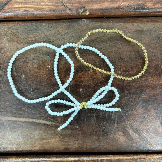 White Beaded Bow Bracelet Set - Girlie Girl Originals