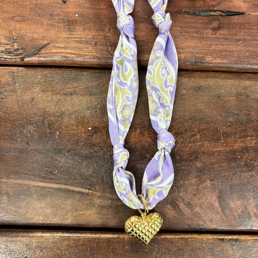 Purple Scarf Necklace With Heart Charm - Girlie Girl Originals