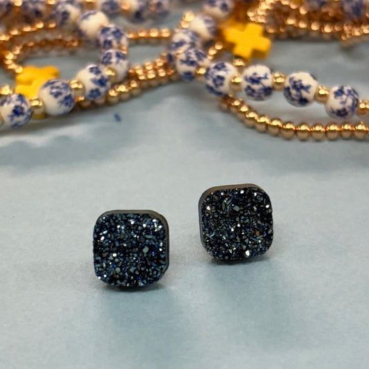 Navy Druzzy Stud Earrings - Doohickies