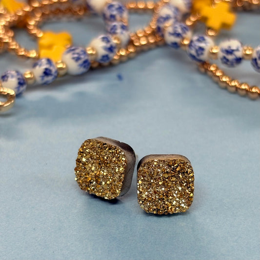 Gold Druzzy Stud Earrings - Doohickies
