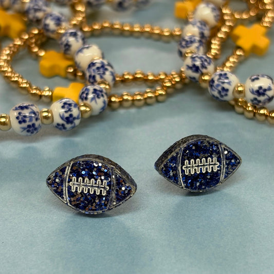 Navy Glitter Football Stud Earrings - Doohickies