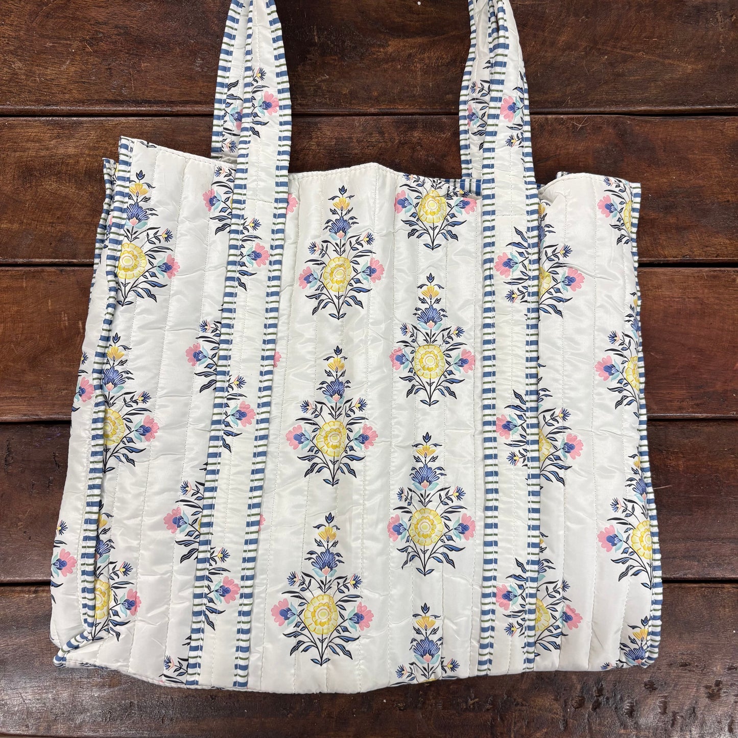 Blue and Yellow Floral Quilted Tote - PPTX