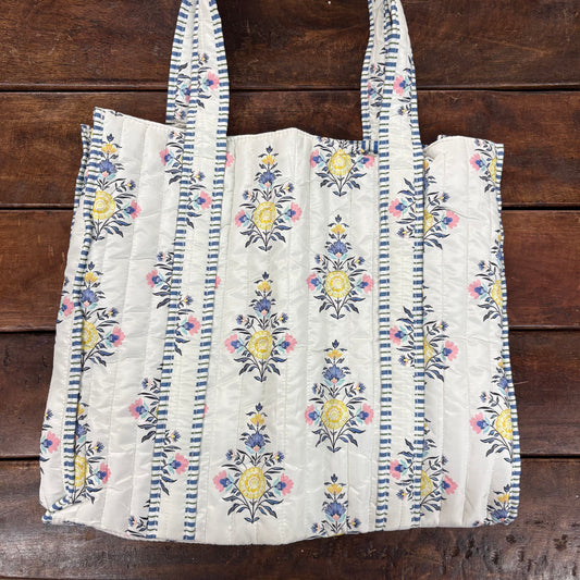 Blue and Yellow Floral Quilted Tote - PPTX