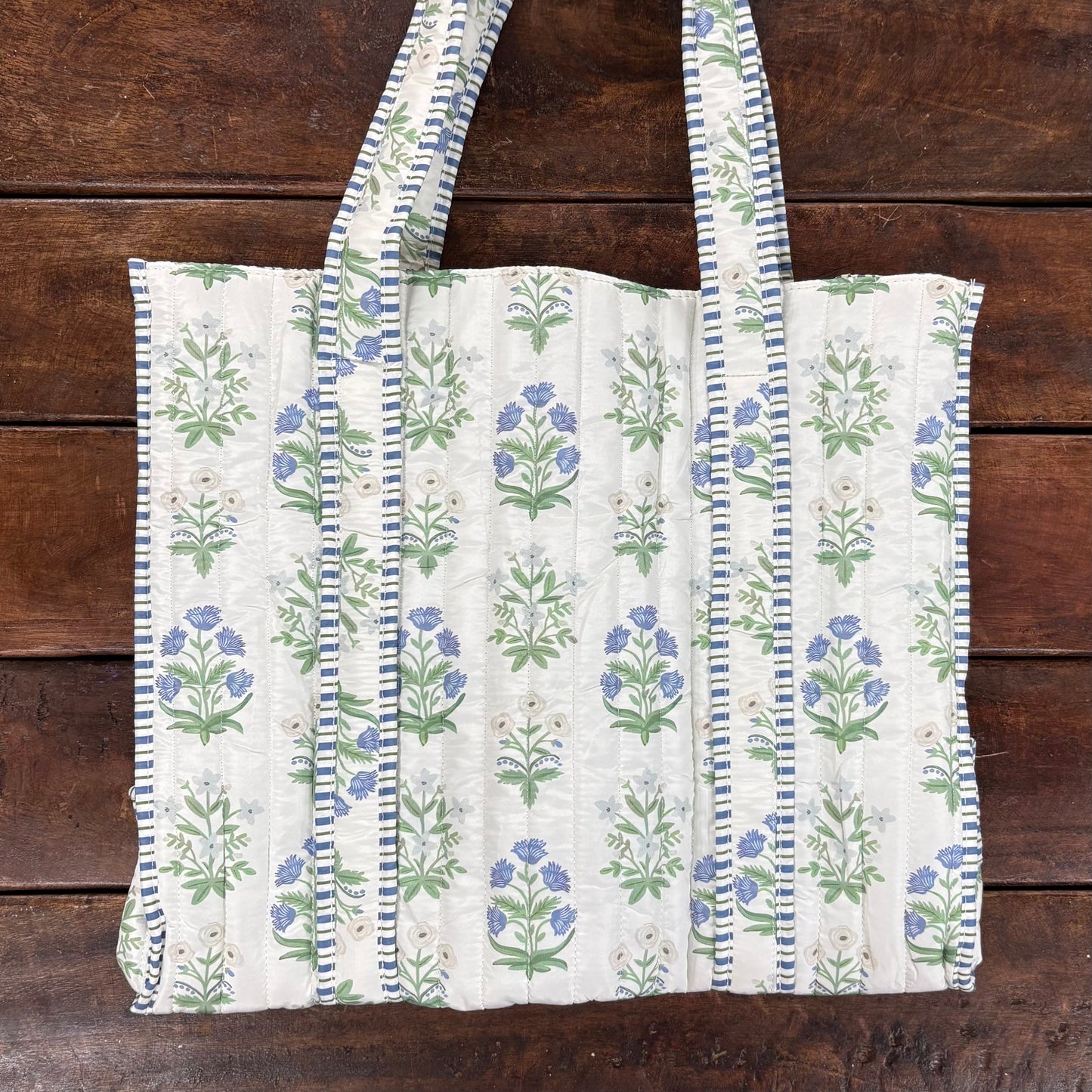 Light Blue Floral Quilted Tote - PPTX