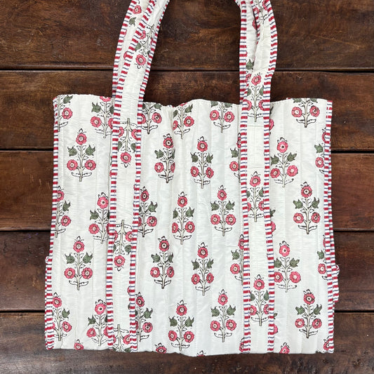 Mauve Floral Quilted Tote Bag - PPTX