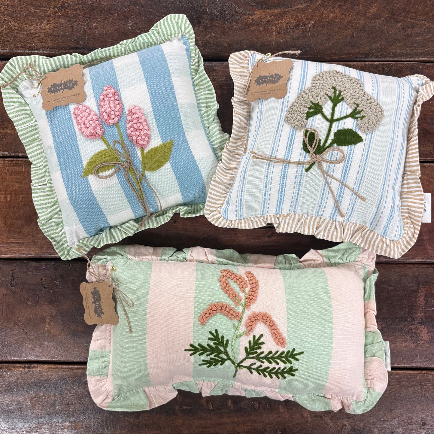 Embroidered Floral Pillows - Mud Pie
