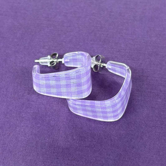 Acrylic Lilac Gingham Hoops - JOSSLYN