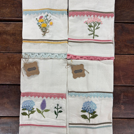 Flower Embroidery Towels - Mud Pie