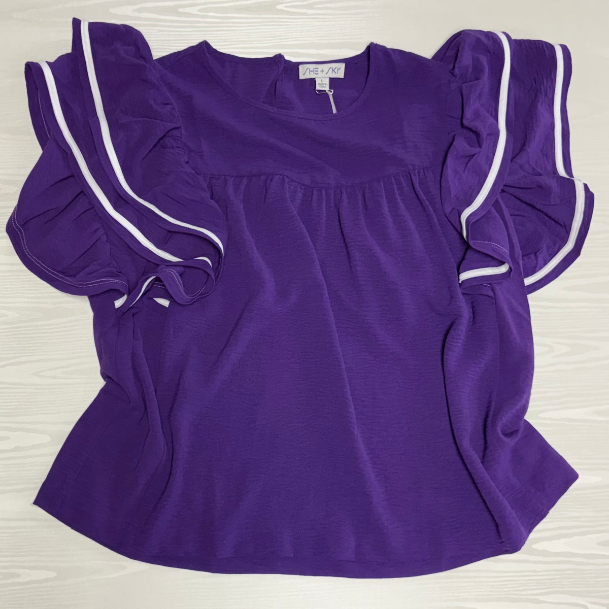 Purple Ruffle Sleeve Game Day Top - Peace Love Line