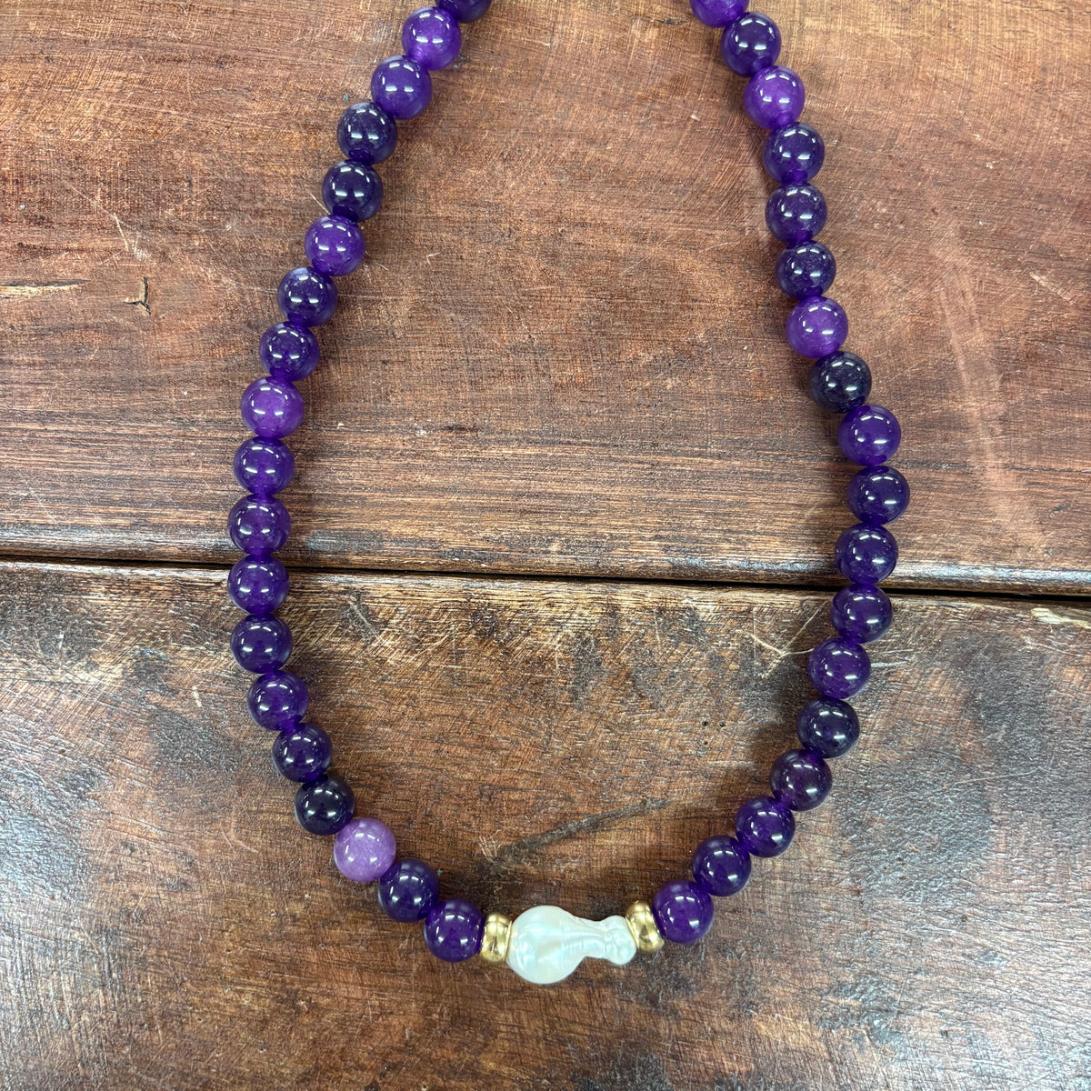 Brenna Purple Beaded Necklace With Pearl Accent - Gemelli