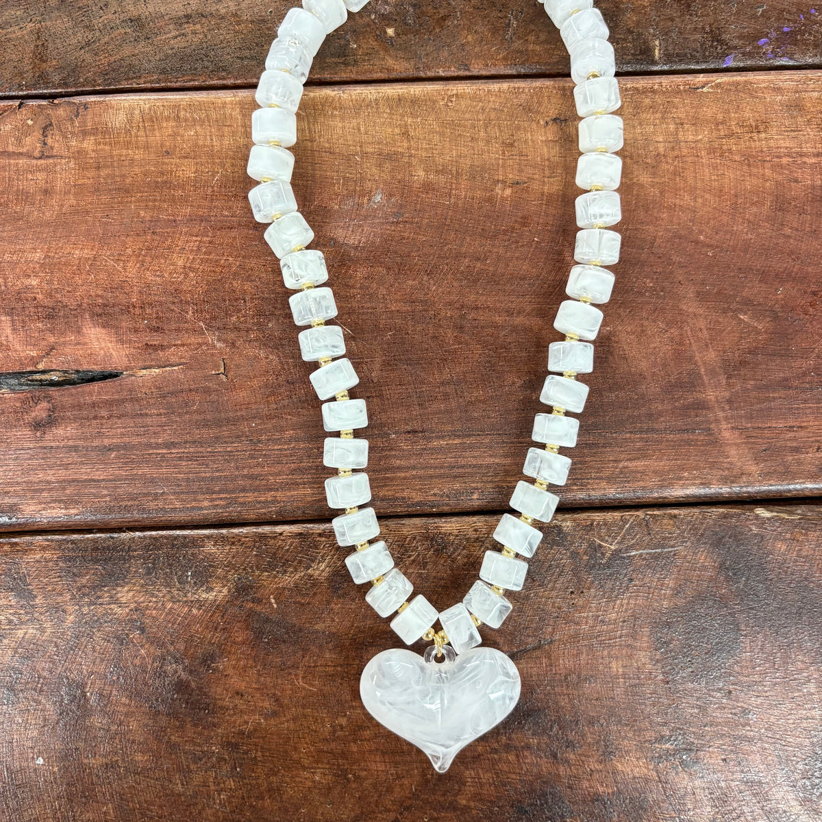 Abbie White Beaded Heart Necklace - Gemelli