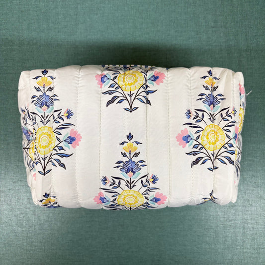 Blue and Yellow Floral Quilted Makeup Bag - PPTX
