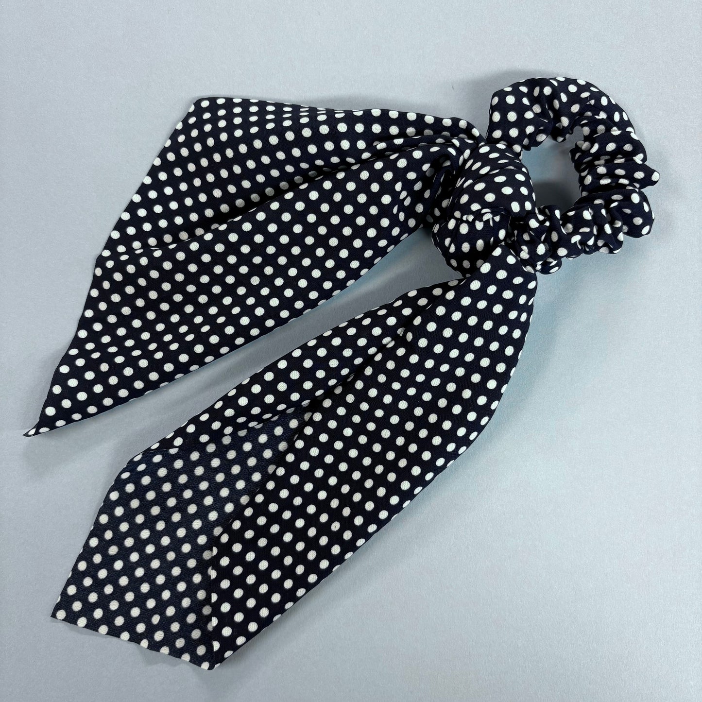 Navy Dot Ribbon Scrunchie - Girlie Girl