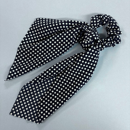 Navy Dot Ribbon Scrunchie - Girlie Girl