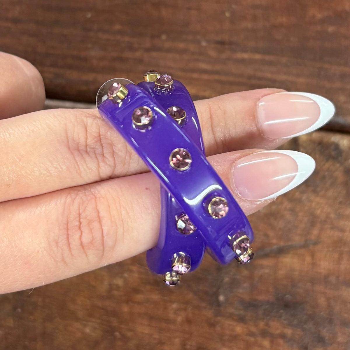 Purple Acrylic Hoop With Stone Earrings - What's Hot