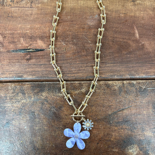 Gold Chunky Chain with Lavender Flower Charm - What's Hot
