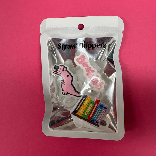 Bookish Dino Straw Toppers
