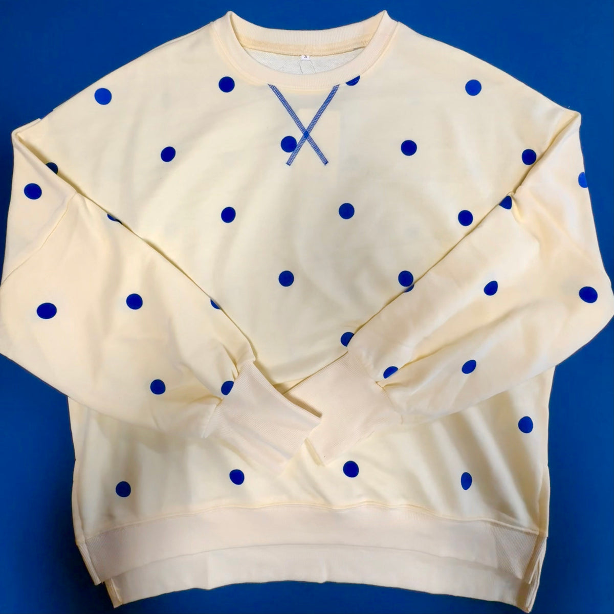 Blue and Yellow Polka Dot Crewneck Sweatshirt - Hiddenbrand