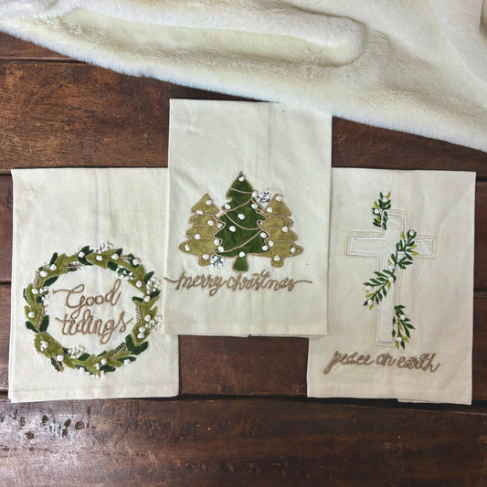 Neutral Christmas Applique Towels - Mud Pie