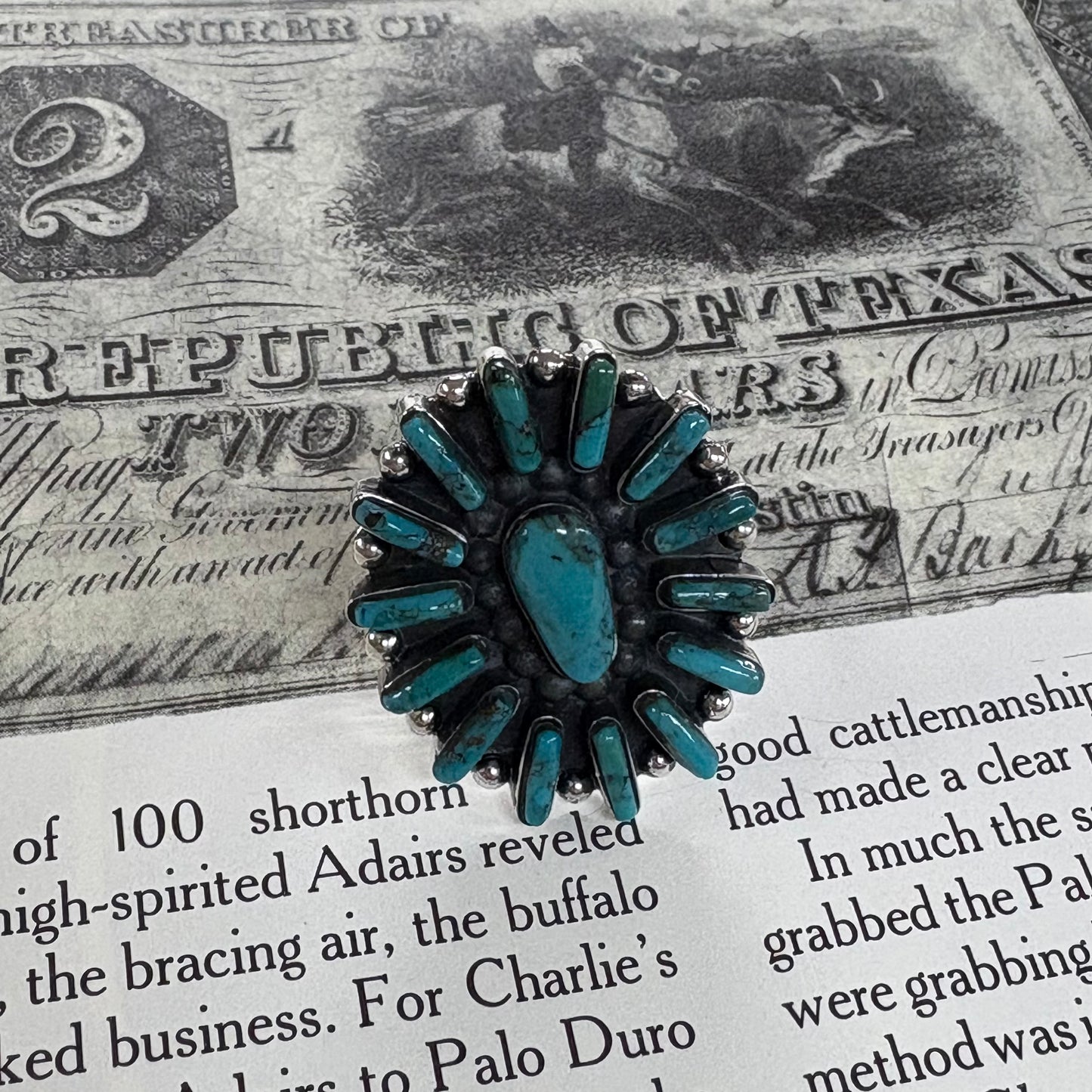 Turquoise 1.5" Oval Cluster Adjustable Ring - Boho Sol